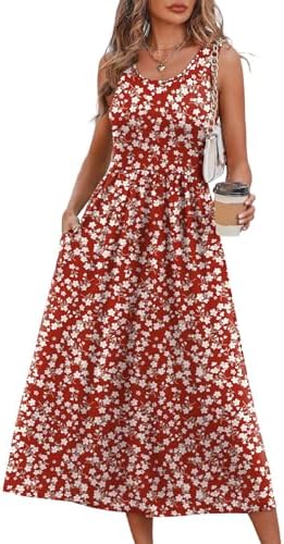 WIHOLL Summer Dresses for Women Flowy Casual Midi Dress Beach Vacation Sundresses with Pockets