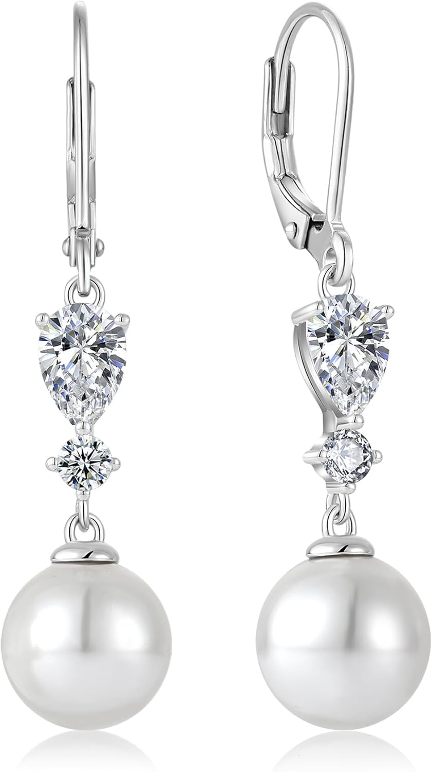EJARY Dangling Pearl Earrings for Women 925 Sterling Silver Dangle Drop Hypoallergenic Birthstone Jewelry for Birthday Anniversary