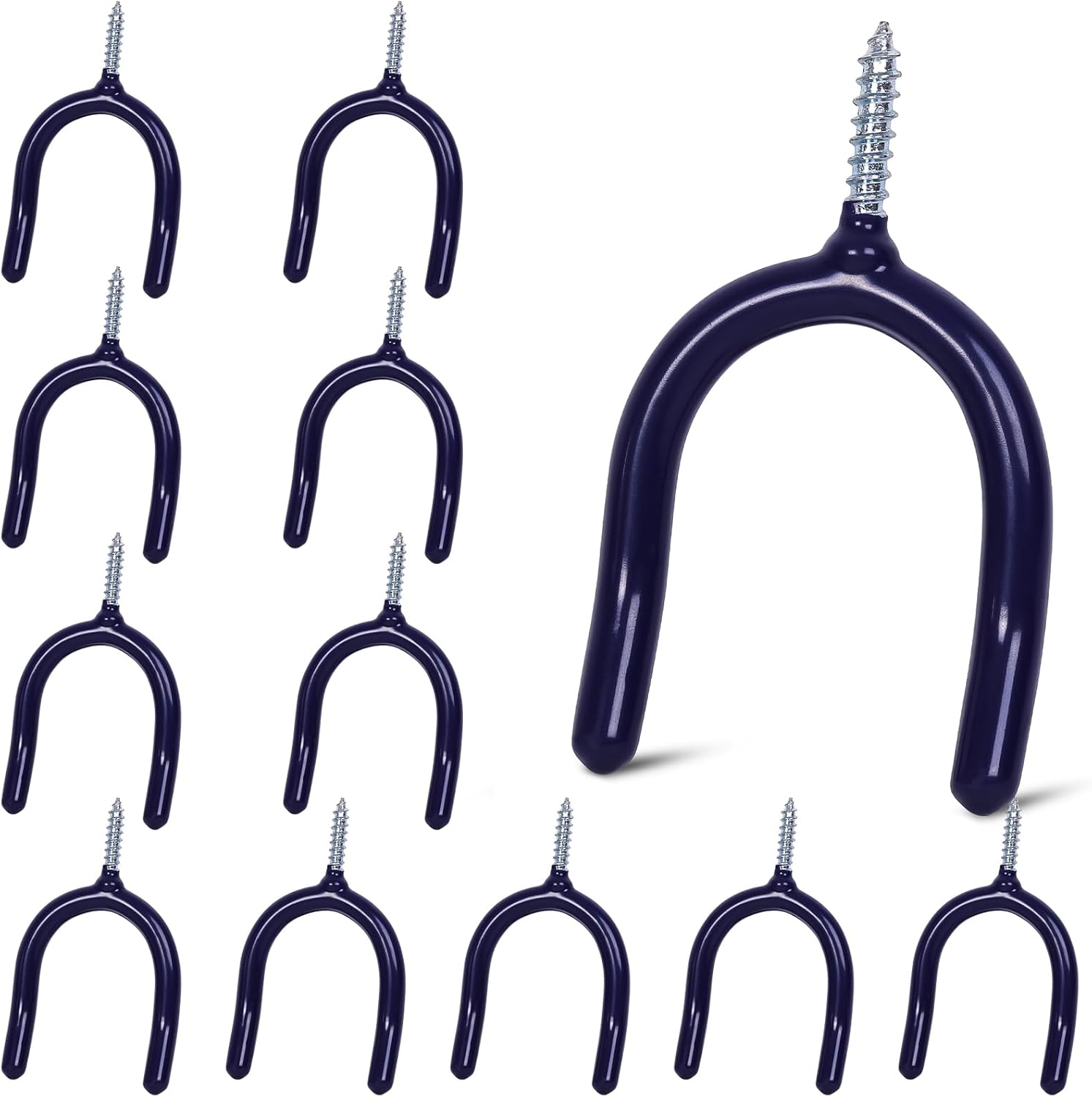 Lian.Ripple.Lian 12 Pack Garage Storage System Steel U Hooks with Anti-Slip Coating Home Improvement and Organization Screw in Hooks Easy Wall Mounting Heavy Duty Bike and Ladder (Blue, 12 Pack)
