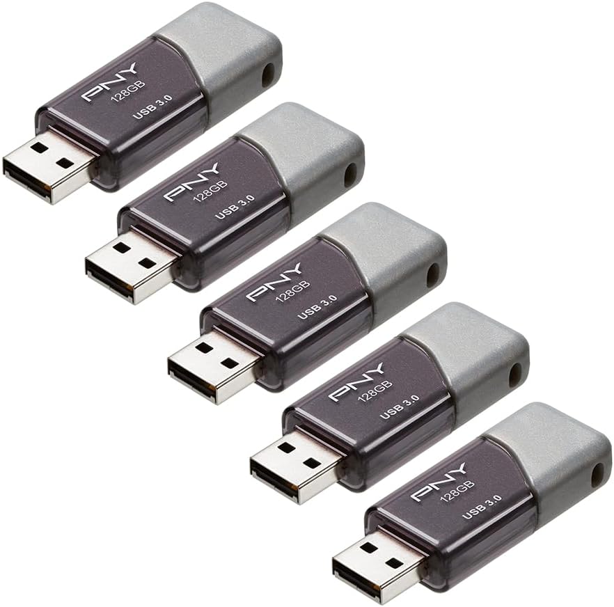 PNY 128GB Turbo Attaché 3 USB 3.0 Flash Drive 5-Pack \u2013 Grey, P-FD128X5TBOP-MP, 100MB\/s, Light-Weight Durable - Data Storage and Transfer