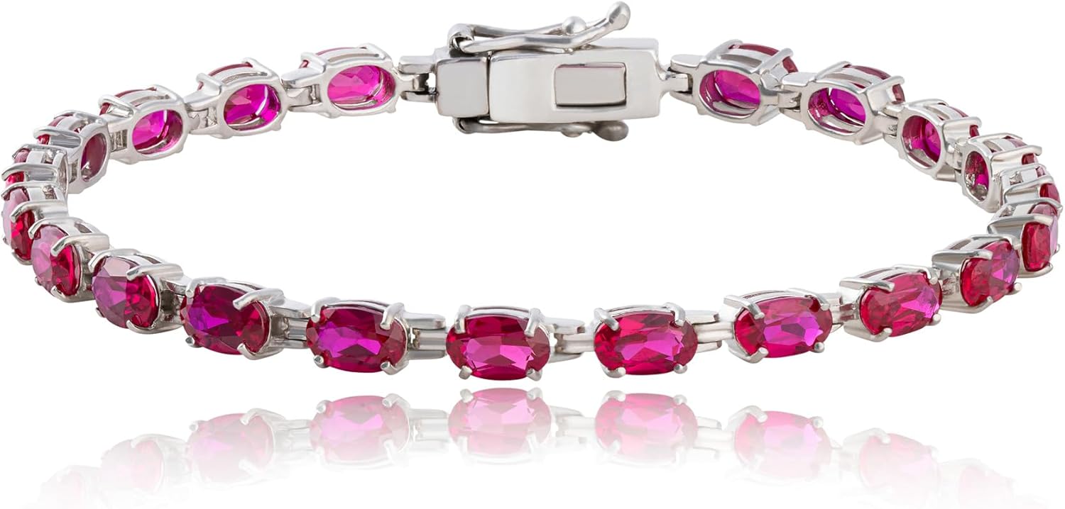 MAX + STONE 925 Sterling Silver Tennis Birthstones Bracelet for Women