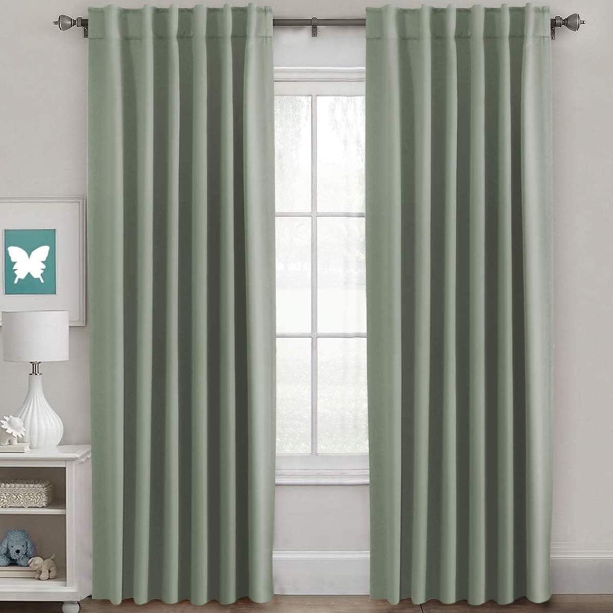 H.VERSAILTEX Blackout Curtains Thermal Insulated Window Treatment Panels Room Darkening Blackout Drapes for Living Room Back Tab\/Rod Pocket Bedroom Draperies, 52 x 84 Inch, Light Sage, 2 Panels