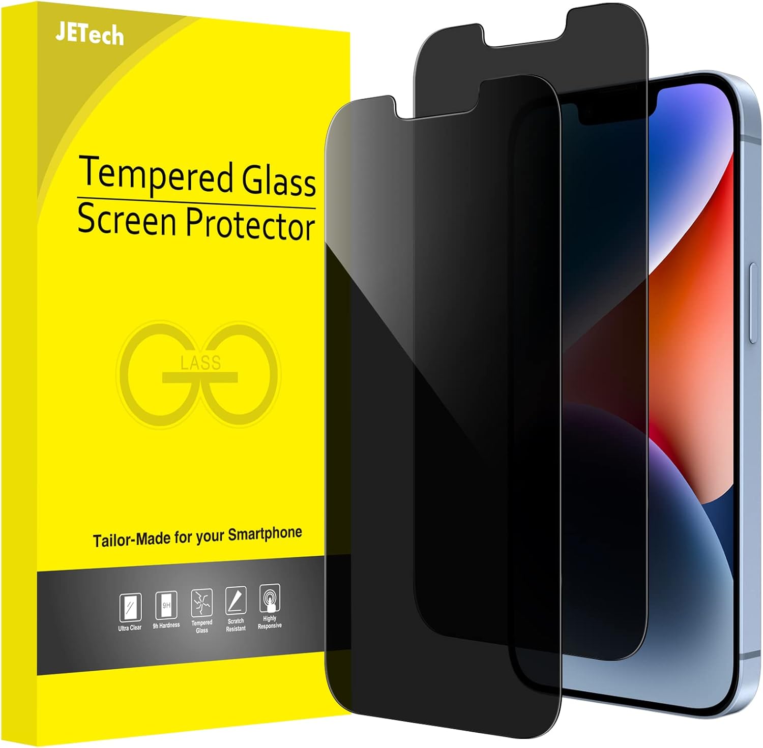 JETech Privacy Screen Protector for iPhone 17e (2026) \/ iPhone 16e \/ iPhone 14, Anti Spy Tempered Glass Film, 6.1-Inch Display, 2-Pack