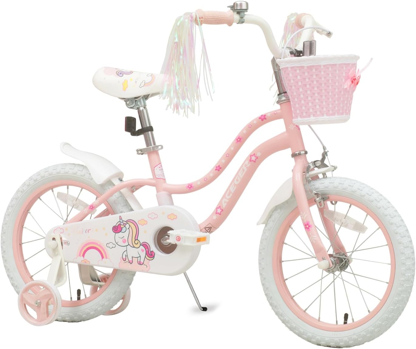Bixike Princess Style Girls Bike with Basket for 2-13 Years Old Kids and Toddlers, 12 14 16 18 Inch Bicycle for Children with Training Wheels and Streamers, 20 Inch with Kickstand, Multiple Colors