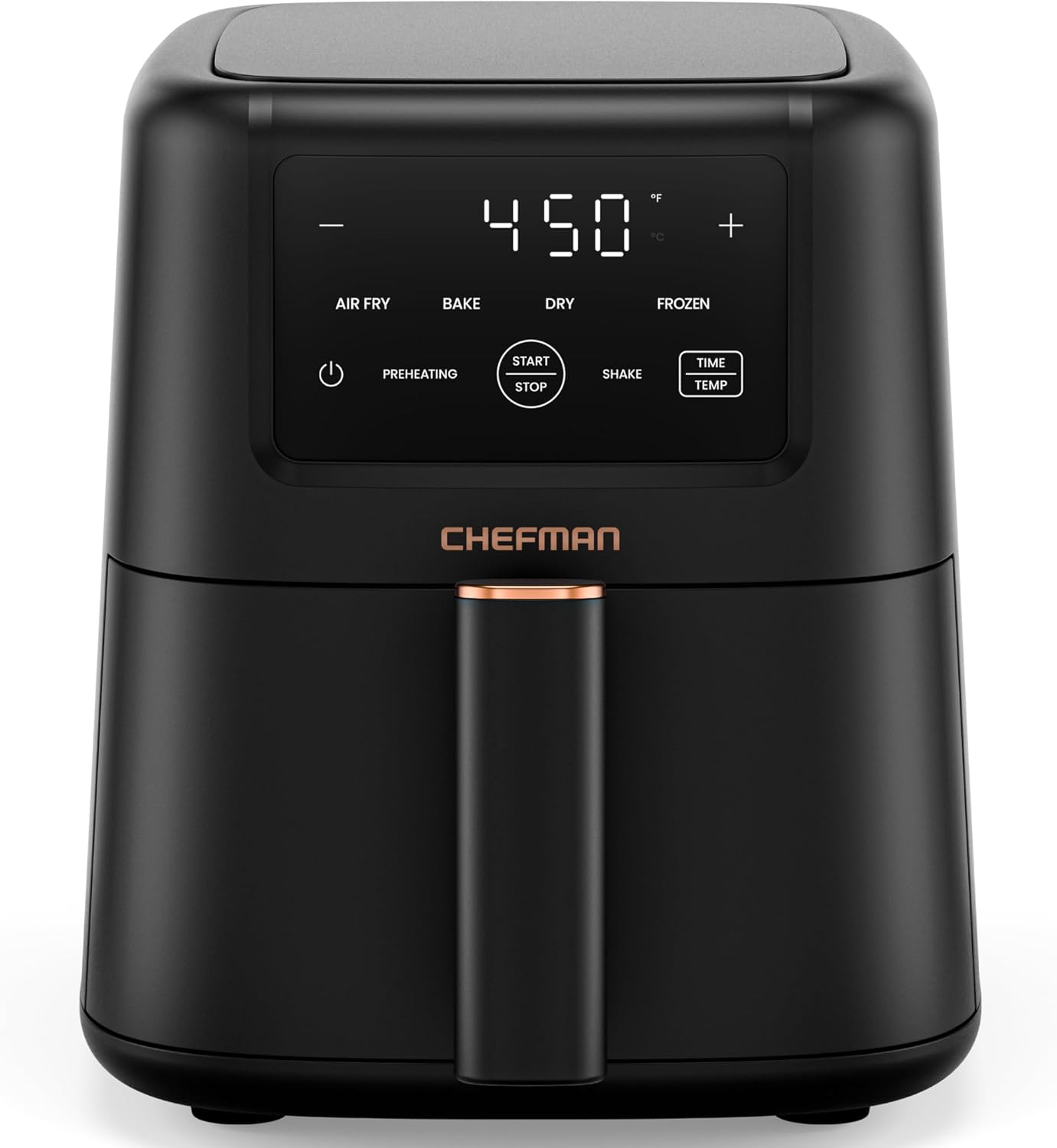Chefman Air Fryer \u2013 4-in-1 Slim 3.5 QT Airfryer, Air Fry, Bake, Dehydrate, Frozen, 450°F Max Temp for Extra Crispy Results in Minutes, Nonstick Ceramic Coating, Dishwasher-Safe Accessories - Blac