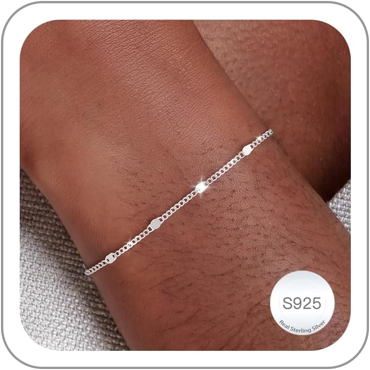 Carffordo 925 Sterling Silver Bracelets for Women Cuban Link Silver Bracelet Simple Dainty Bracelet for Women Waterproof Trendy Jewelry Gift