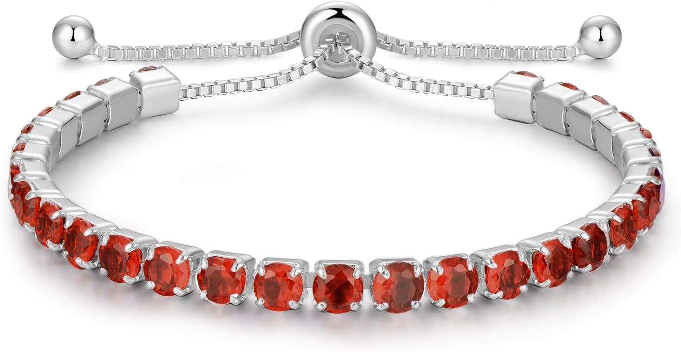 Cranmadia Mothers Day Gifts Sterling Silver Birthstone Tennis Bracelets for Women 4mm Tennis Bolo Bracelet Fashion Jewelry Birthday Gifts for Women Wife Mom Her | Adjustable Size 9"