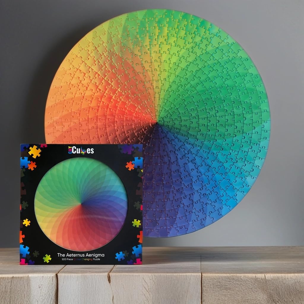 500 Pieces Round Jigsaw Puzzles - CMY Cubes - Rainbow Palette - Color Wheel Changing Puzzle - Difficult &amp; Challenging Intellectual Game for Adults &amp; Teens - Lenticular Color Altering Puzzle Ma
