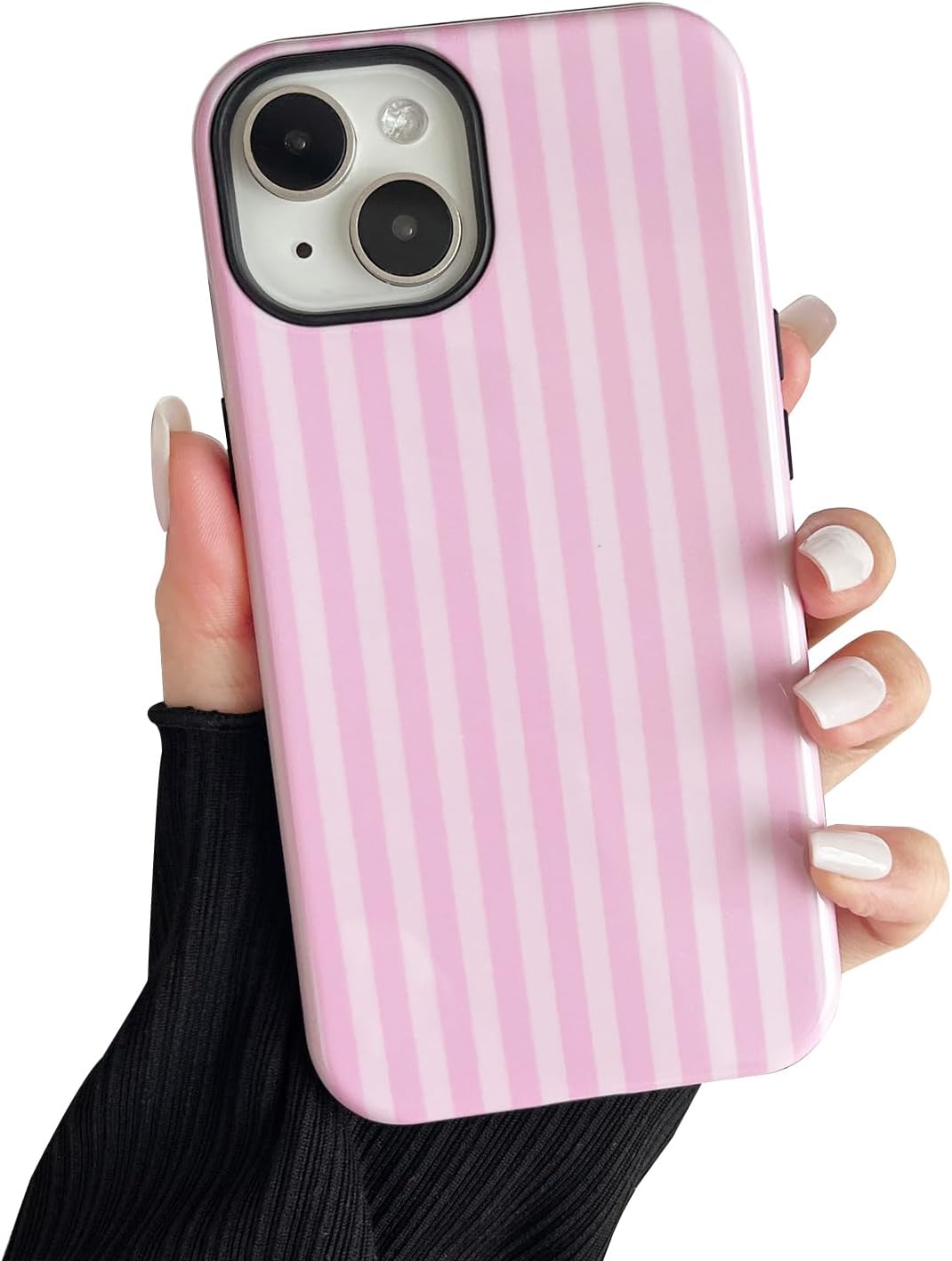 CHEDEMK Compatible with iPhone 13\/14 Case, Cute Fashion Aesthetic Striped Pattern Cover for Women, Shockproof Soft TPU and Hard PC Protective Phone Case for iPhone 13\/14 6.1"- Pink