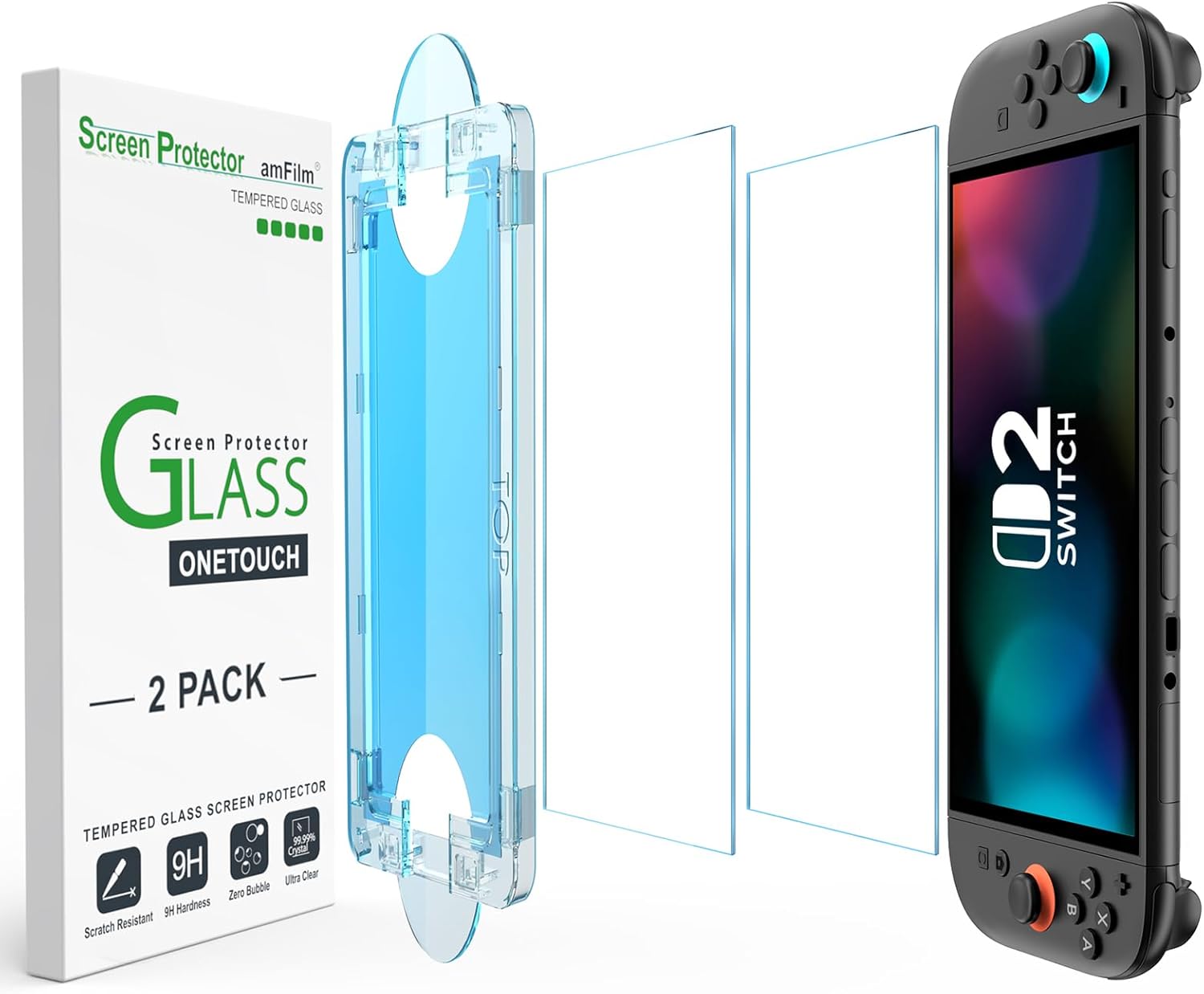 amFilm Auto-Alignment OneTouch for Nintendo Switch 2 Screen Protector [7.9''] 2025 Tempered Glass, Accessories, 30 seconds Installation, Bubble Free, Scratch Resistant, Touch Sensitive, Transp