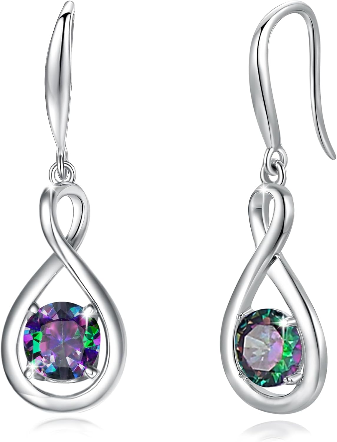 FANCIME Dangle Drop Earrings 925 Sterling Silver Dainty Infinity Round Gemstone Birthstone Jewelry Birthday Mothers Day Gifts for Her Women