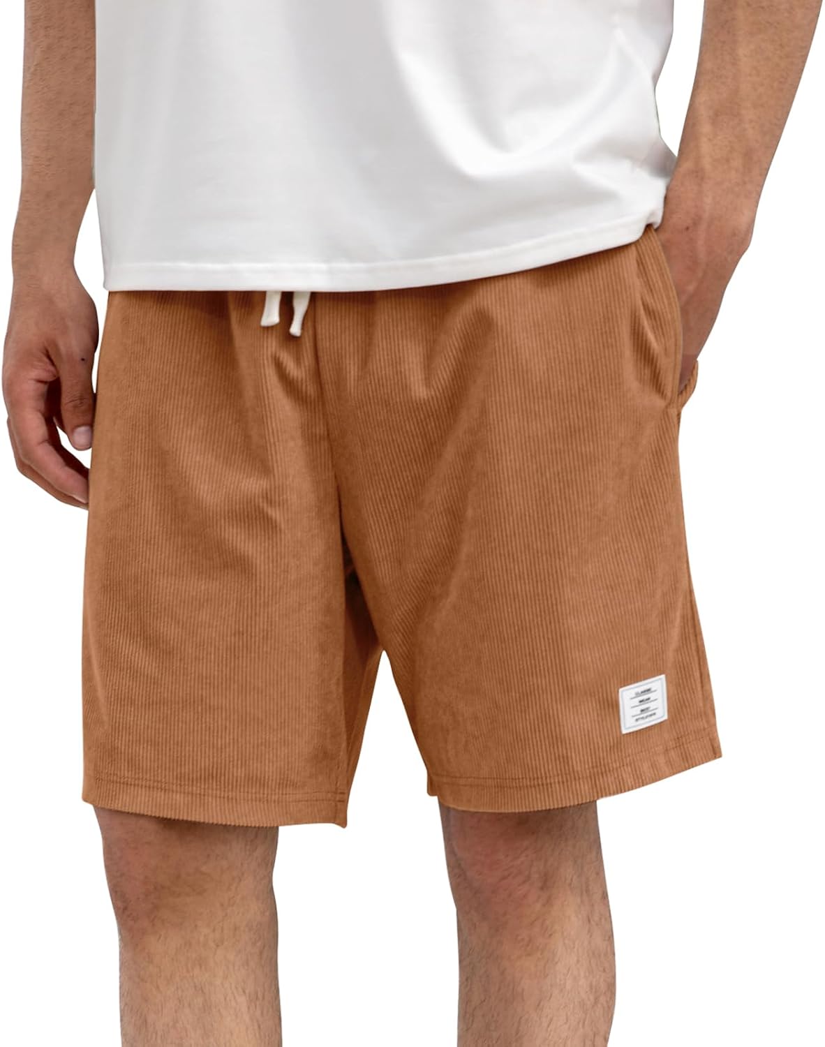 CHANGEOWN Mens Corduroy Shorts with Pockets,7 Inch Casual Elastic Waist Summer Beach Shorts with Drawstring