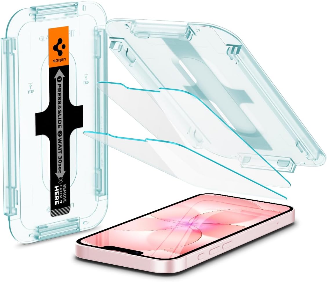 Spigen Tempered Glass Screen Protector [GlasTR EZ FIT] designed for iPhone 17e \/ iPhone 16e \/ iPhone 14 \/ iPhone 13 Pro\/iPhone 13 [2 Pack]