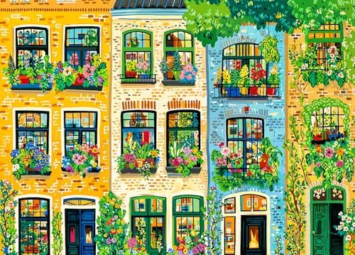 Floral Balcony Jigsaw Puzzles 1000 Pieces for Adults Windows Balcony 1000 Piece Jigsaw Puzzles for Adults