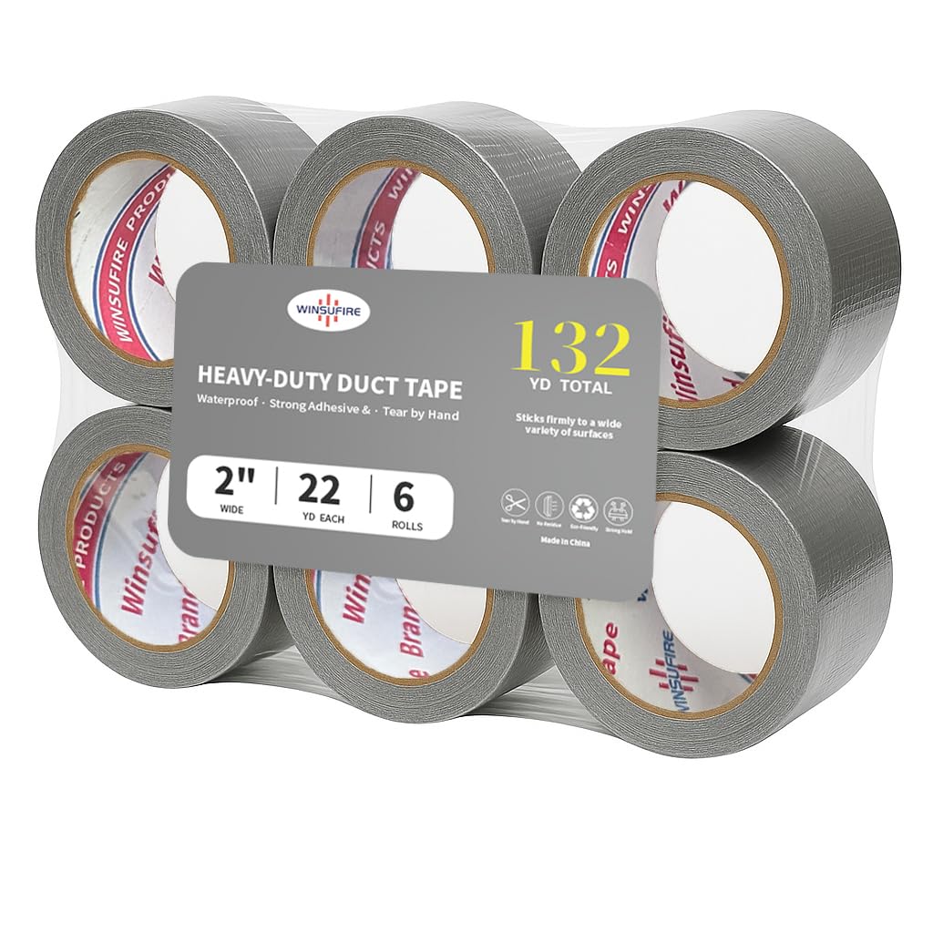 WINSUFIRE Duct Tape Heavy Duty, Heavy Object Packaging, and Home Repairing,Strong Adhesive Duct Tape for Indoor Outdoor Repairs, 2-inch by 22-Yard, 6-Roll,Total 132 Yards (Silver)