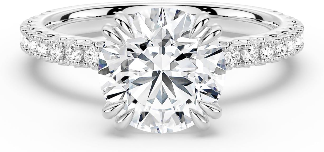 MSBLUE® Moissanite Engagement Ring, 1.0-3.0 CT Solitaire Round Cut With Pavé Accents