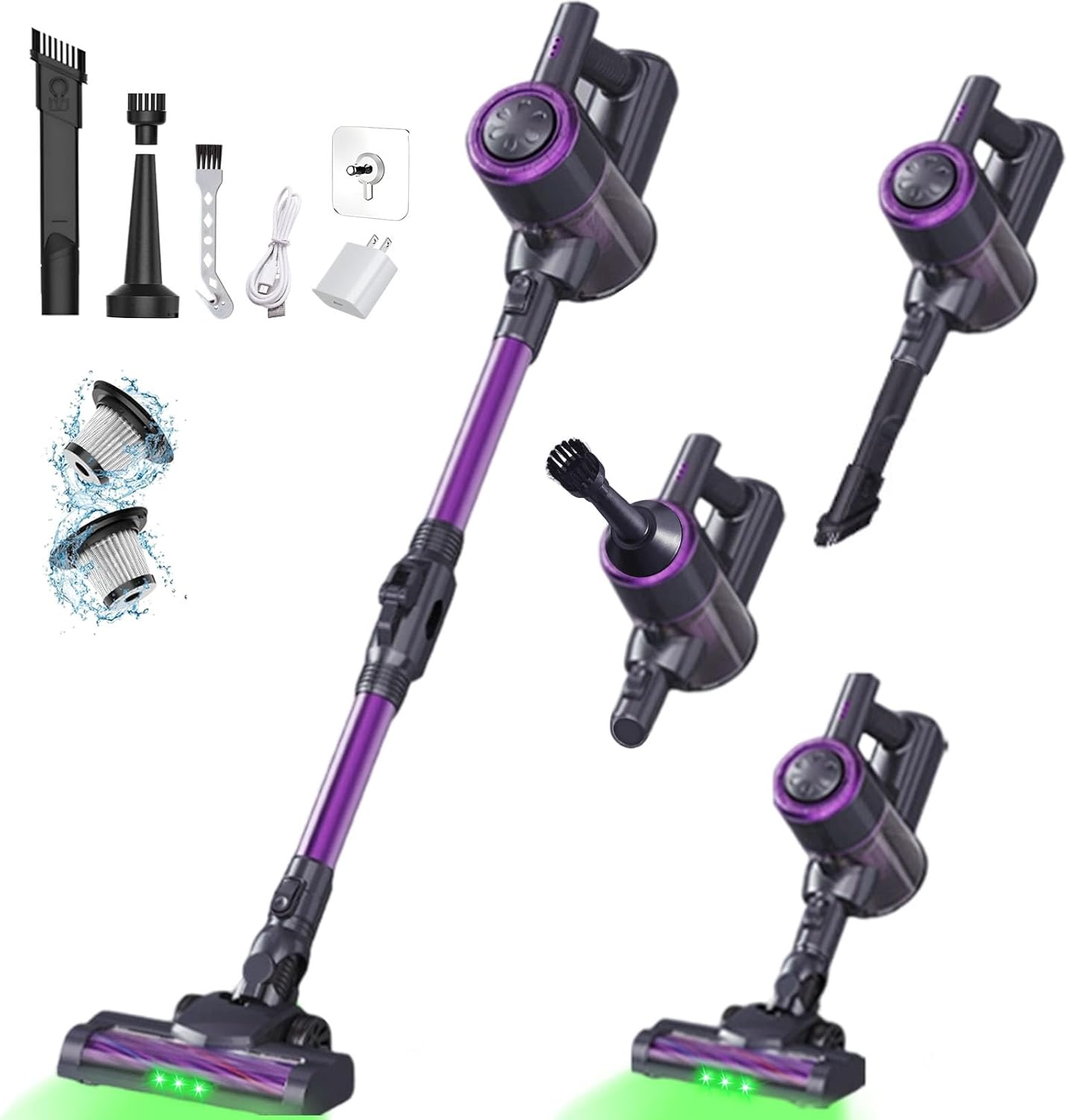 LAQVITA Cordless Vacuum Cleaner, 180° Bendable Wand Vacuum Cleaners for Home with Green LED Light | Self-Standing, 1.5L Dust Cup, Washable HEPA Filter | Lightweight Stick Vacuum for Hardwood Floors