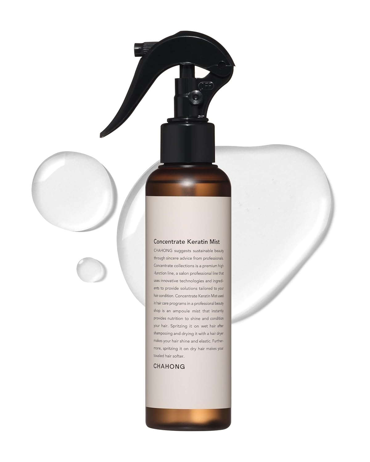 CHAHONG Keratin Hair Repair Mist for Dry Damaged Hair, Professional Salon Keratin Leave-in Spray, Lightweight, Non-Greasy, Adds Shine &amp; Elasticity, Heat &amp; Humidity Defense, Easy to Wash 150ml 