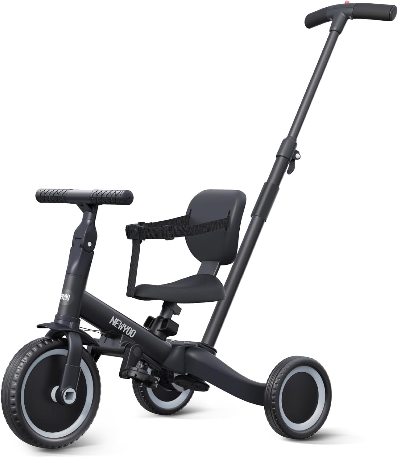 newyoo Toddler Bike, Tricycle w Push Handle for 1-3 Year Old, Birthday Gifts and Toys for Boy's and Girl's Birthday, Convertible 5 in 1 Baby Balance Bike, Kids Outdoor Riding Toys, Black, TR00