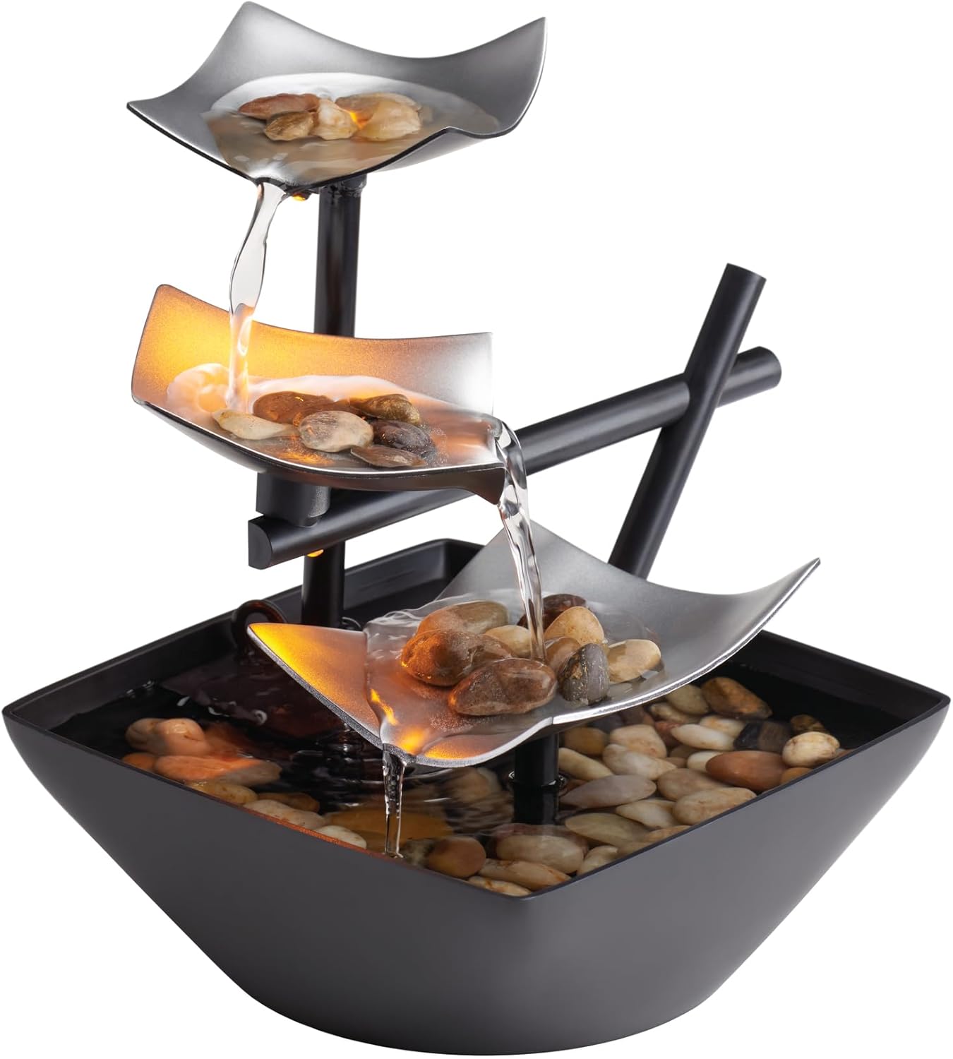 Homedics Tabletop Water Fountain, Home Décor Soothing Sound Machine - Automatic Pump, Deep Basin &amp; Natural River Rocks. Indoor Zen Relaxation for Office, Living Room, or Bedroom, 8.25\u201D Tall