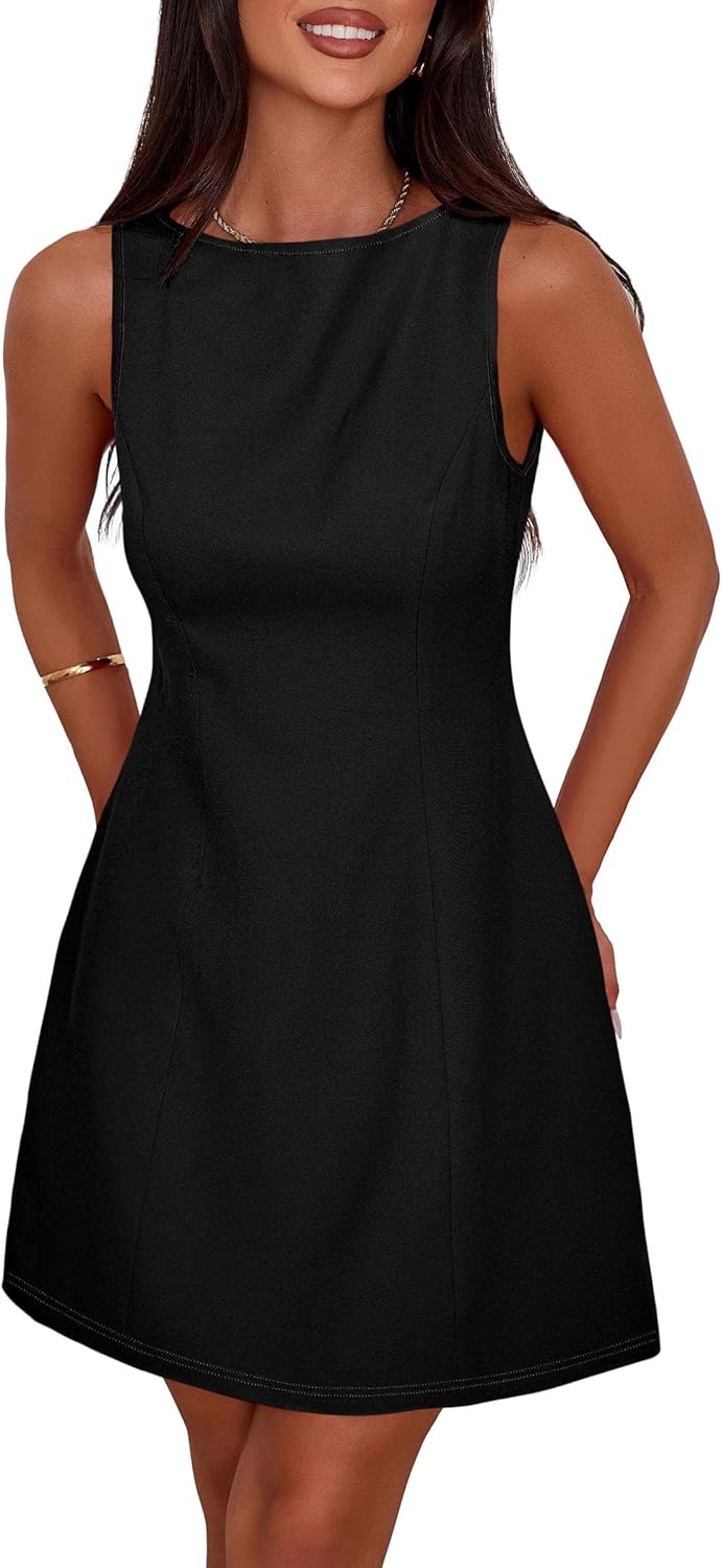 PRETTYGARDEN Womens Formal Short Dresses 2026 Summer Sleeveless Boat Neck A Line Elegant Mini Cocktail Party Dress