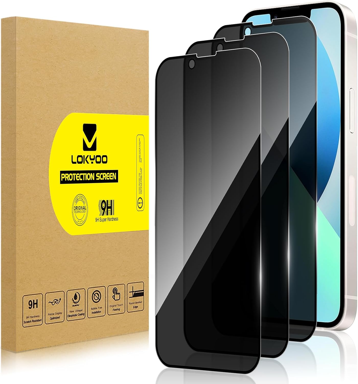 Lokyoo 3 Pack Privacy Screen Protector for iPhone 14 [Anti-Spy Tempered Glass], Ultra HD, Anti-Scratch, Bubble-Free, Easy Install 9H Protective Glass for iPhone 14