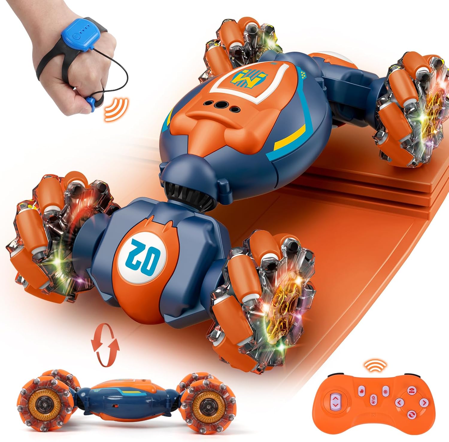 Gesture Sensing RC Stunt Car - Boys Girls Toys Age 6-8-12, 4WD Hand Controlled Remote Control Twist Car with Light &amp; Music,Cool Birthday presents and Ideas Gifts for Kids Age 6 7 8 9 10 11 12 Year