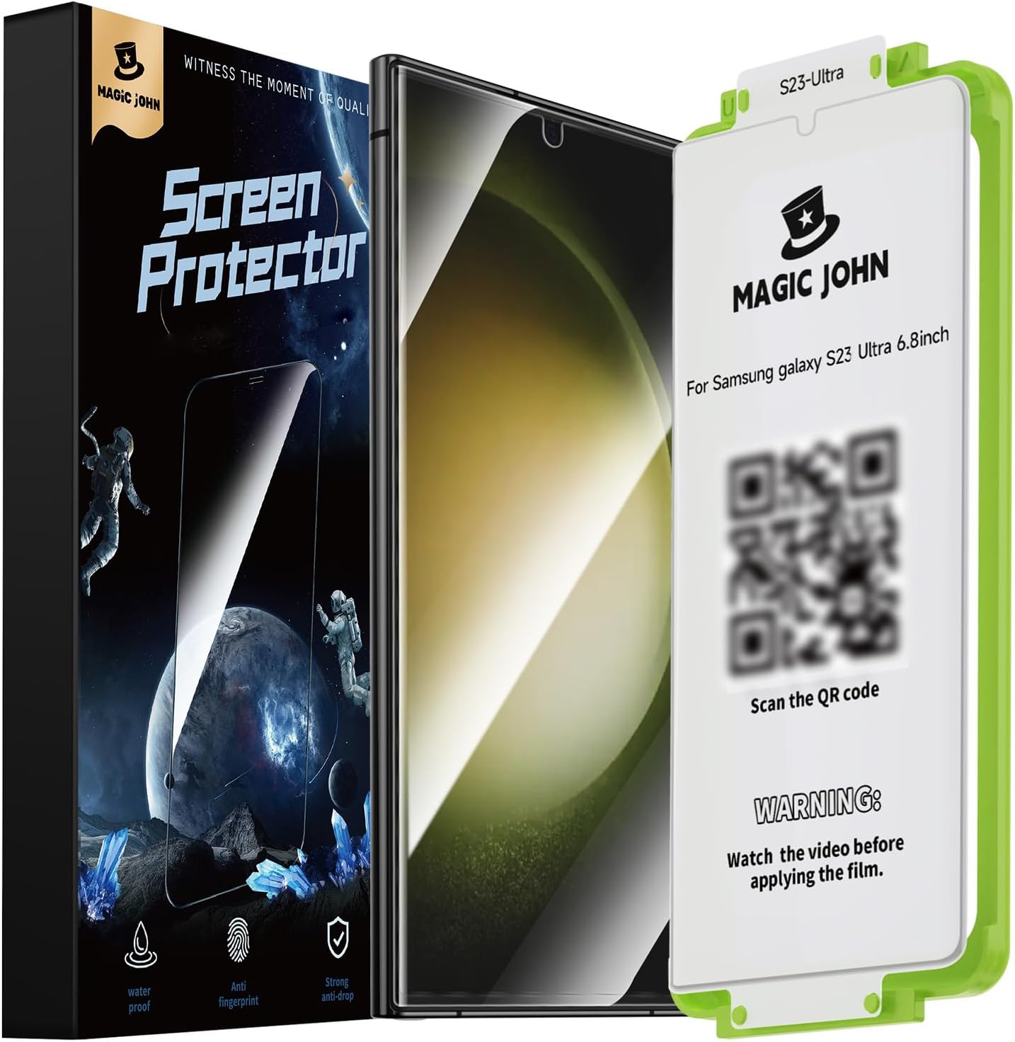 MAGIC JOHN 2 Pack for Samsung Galaxy S23 Ultra Screen Protector [PET Film Material Not Glass] 6.8 inch,[100% Fingerprint ID Compatible] Easy Installation Tray, Shock-Resistant, 3D Curved, Bubble Free,