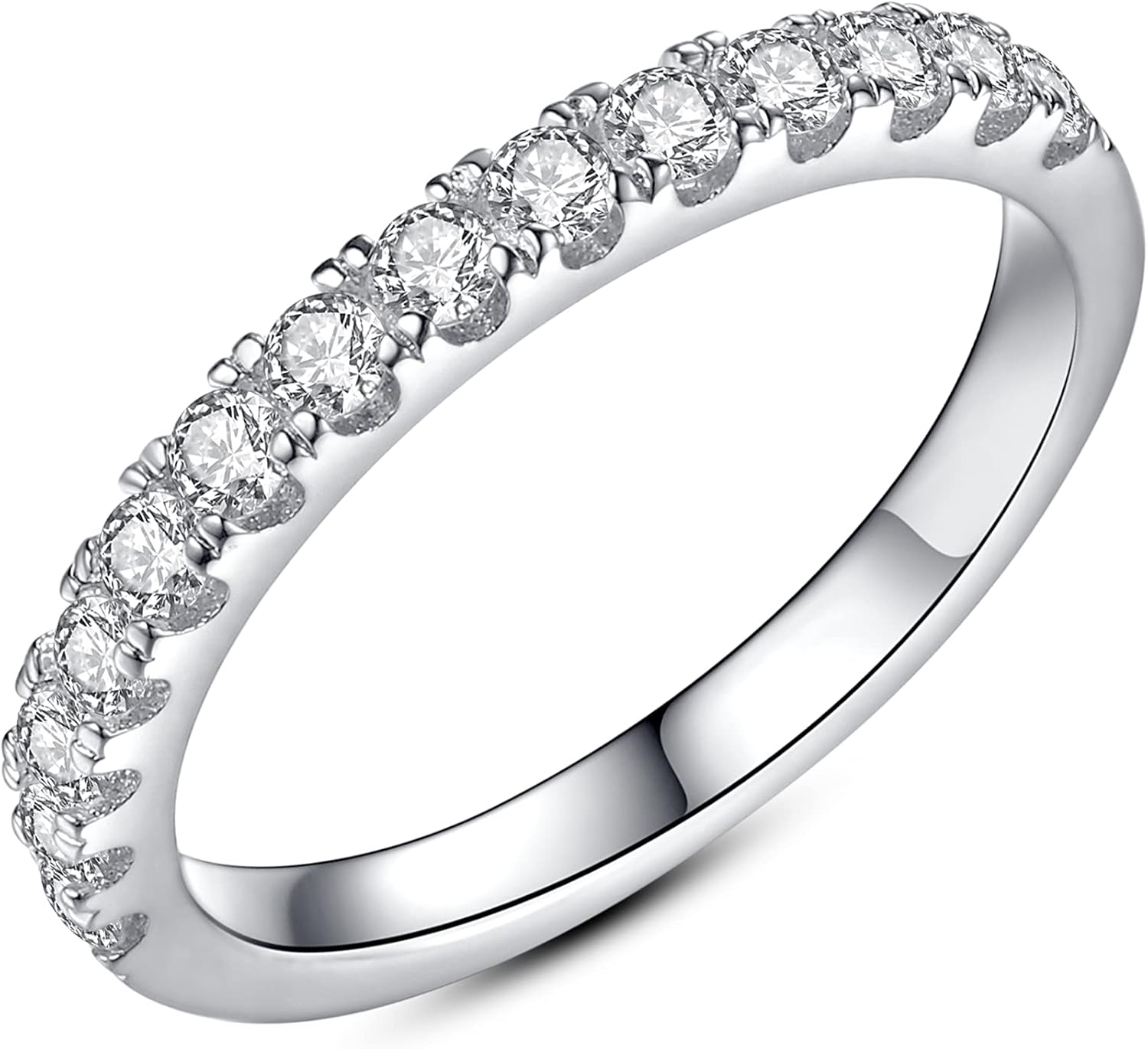 IMOLOVE Moissanite Wedding Band Wedding Rings for Women 925 Sterling Silver Rings with 18K White Gold Plated Eternity Stackable Engagement Ring Anniversary Band Size 3-12