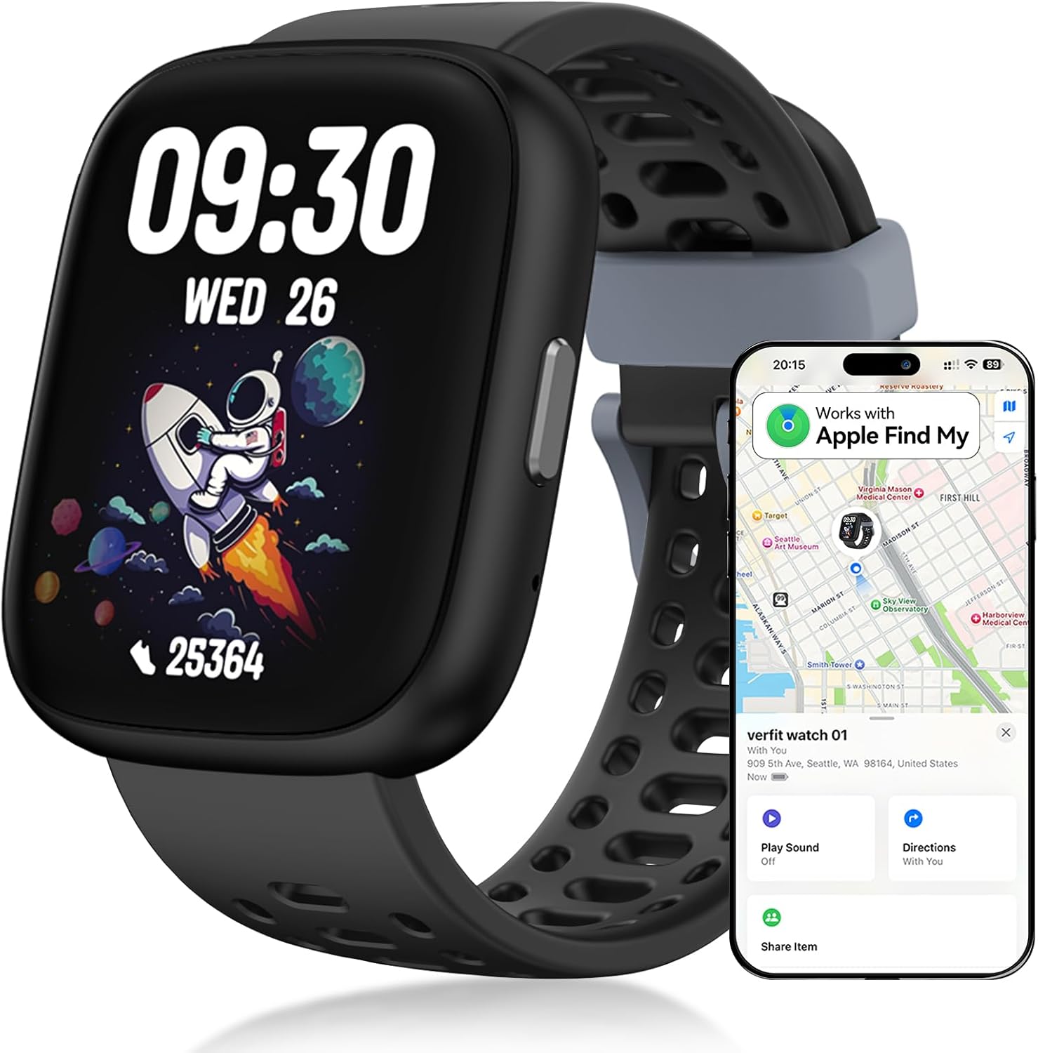 Fitness Tracker No APP No Phone Needed, Compatible with Apple Find My, 1.83" Smart Watch, Heart Rate, Sleep Monitor, IP68 Waterproof Pedometer, Step Counter