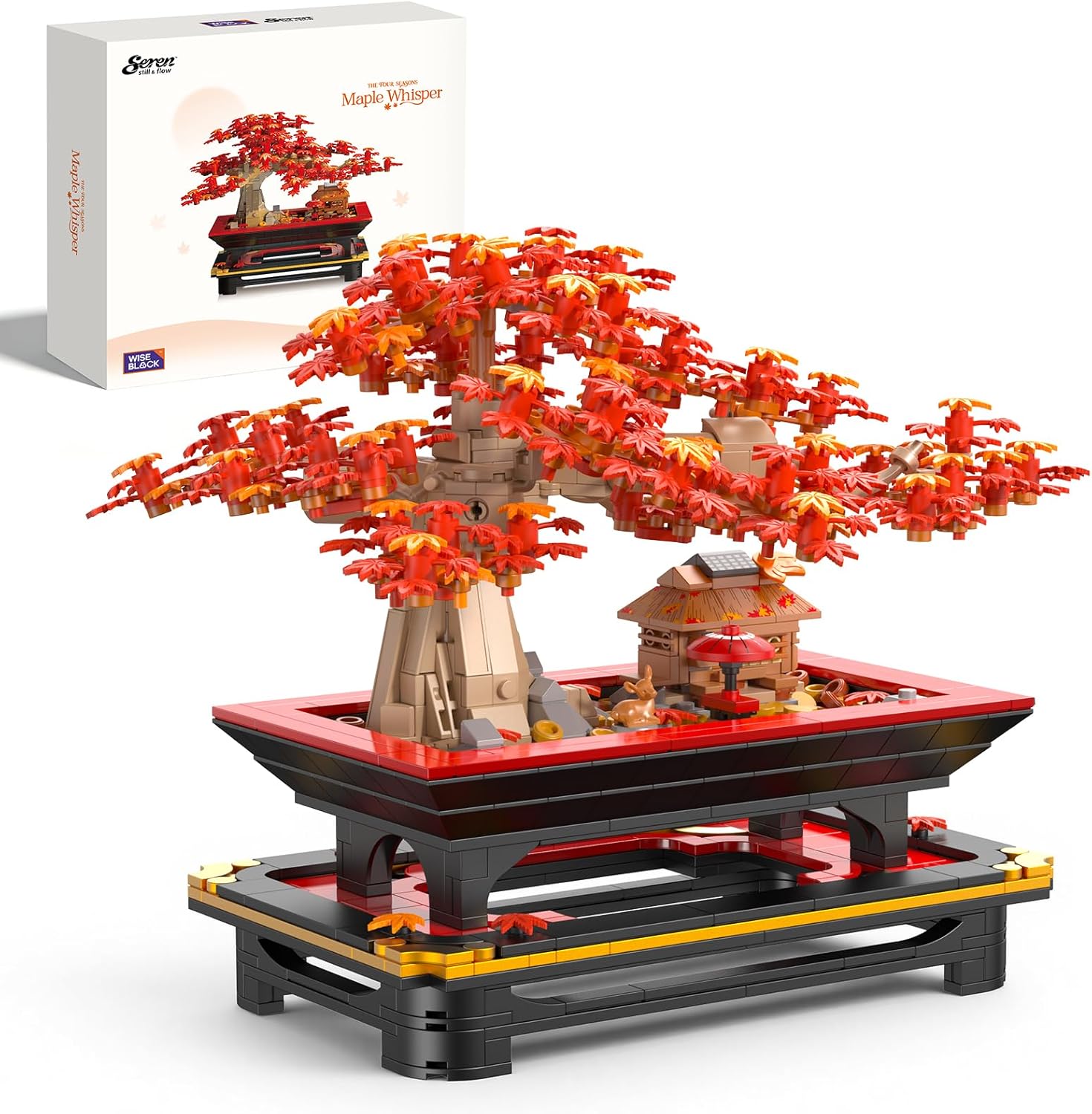 Wise Block Japanese Red Maple Bonsai Tree Building Toy Set for Adults - 900 Pcs Artificial Bonsai Tree Building Blocks for Adults, Home Office Decor