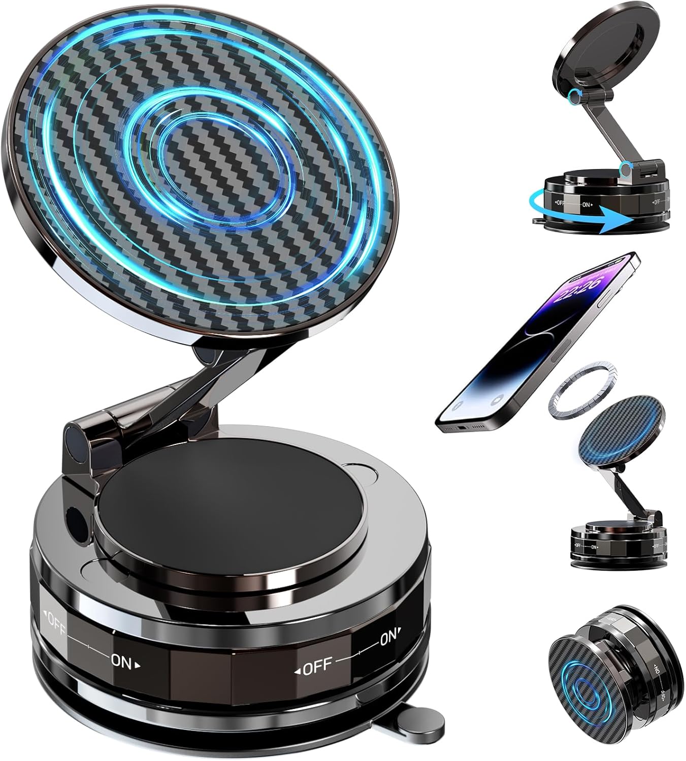 NZKEEYZI Phone Holders for Your car, Car Phone Holder for Magsafe[Upgraded Suction &amp; Magnetic], 360° Adjustable Magnetic Car Phone Mount Compatible with iPhone &amp; Android, Carbon Fiber Deep Bro