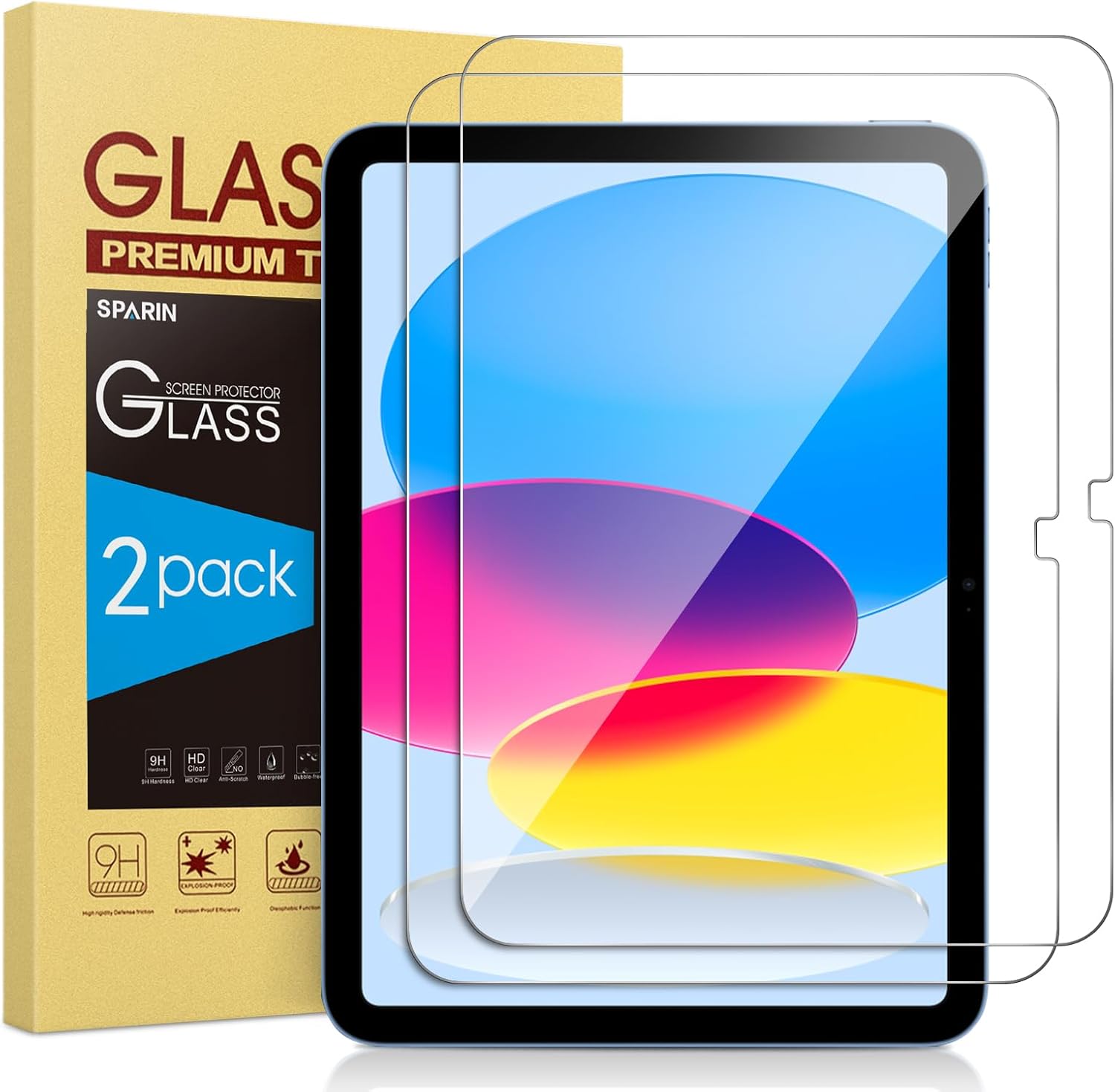 SPARIN Screen Protector for iPad A16 2025 11th (11 Inch) \/10th Generation 2022 (10.9 Inch), 2 Pack Tempered Glass for iPad 11\/10 Gen, Case Friendly, Anti-Scratch, Touch Sensitive
