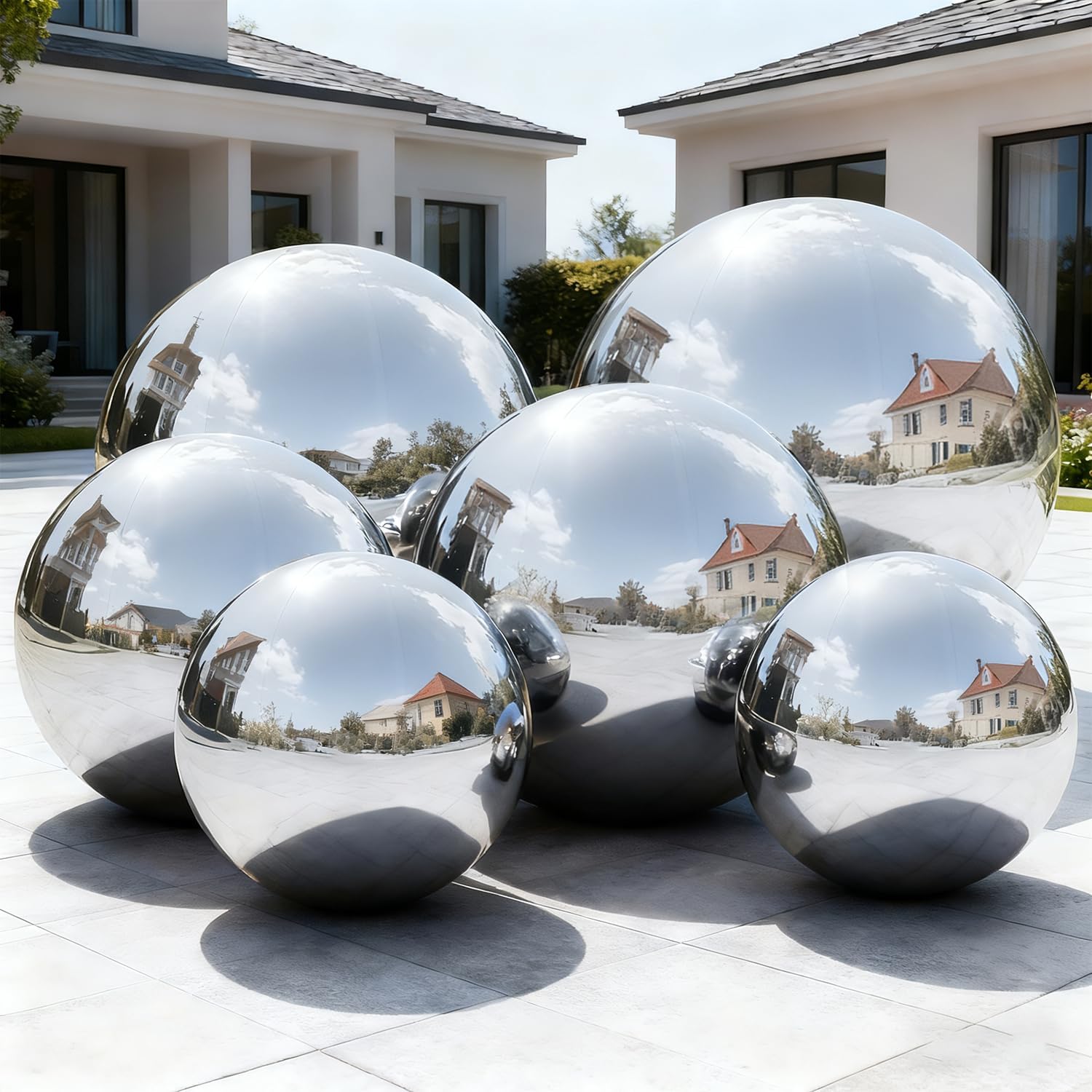 6PCS Silver Inflatable Mirror Balls with Electric Pump,Large Disco Balls Decor Reusable PVC Balloon for Large Event, Party, Concerts, Stage, Wedding Decoration(Silver, 6pcs+Pump)