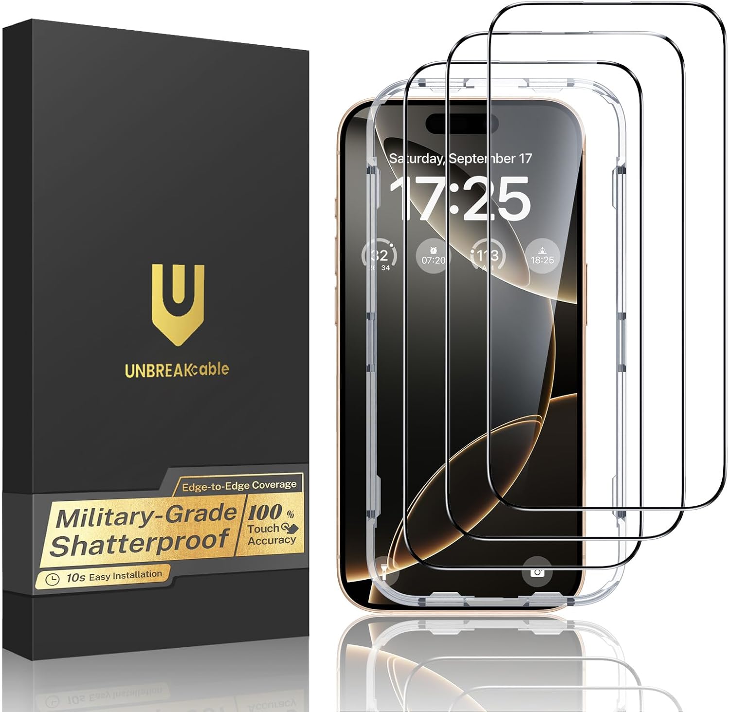 UNBREAKcable for iPhone 16 Pro Screen Protector, 3-Pack Full Coverage Tempered Glass [Military Grade Shatterproof] [9H Hardness] [Easy Installation Frame] [Bubble Free] for iPhone 16 Pro 6.3"