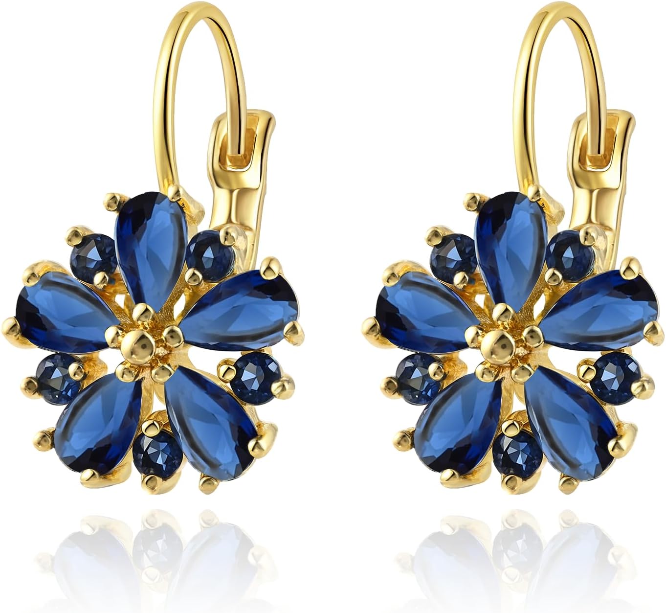 Vintage 14K Gold Plated Flower Birthstone Earrings - Hypoallergenic Leverback Floral Earrings, Trendy Jewelry Gift for Women