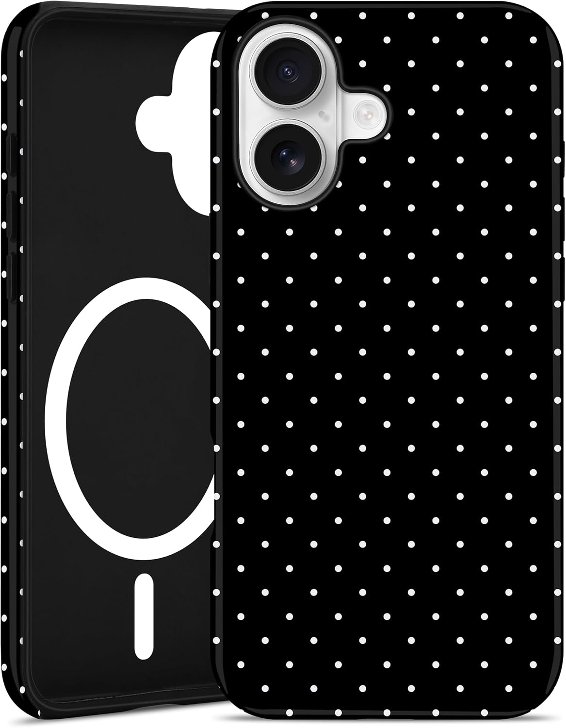 Jusy Compatible with MagSafe Polka Dot Case for iPhone 15, Cute Aesthetic Polka Dots Magnetic Phone Case, Soft TPU and Hard PC Protective Phone Cover for Women Girls (Matte) - Black