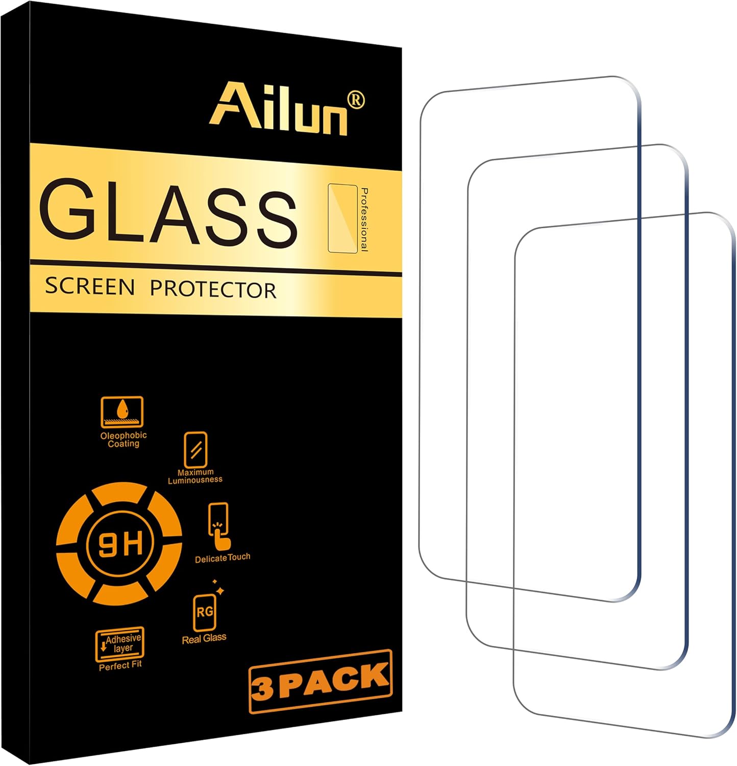 Ailun Screen Protector for iPhone 16 Plus\/iPhone 15 Plus\/iPhone 15 Pro Max [6.7 Inch] Display 3 Pack Tempered Glass, Dynamic Island Compatible, Case Friendly[Not for iPhone 16 Pro Max 6.9 Inch]
