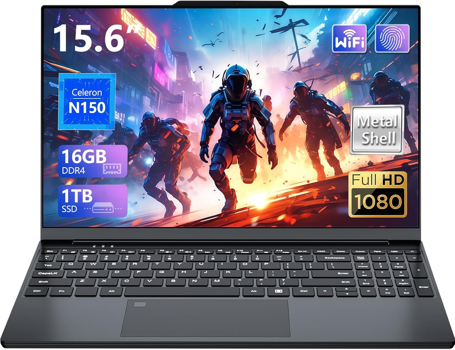 AVENKA Gaming Laptop, Laptop Computer with Twin Lake N150 CPU (up to 3.6GHz), Lap top with 16GB RAM 1TB SSD, 15.6" IPS 1080P, WiFi 5, BT 4.2, Backlit Keyboard Fingerprint, Win 11 Pro, Metal Body