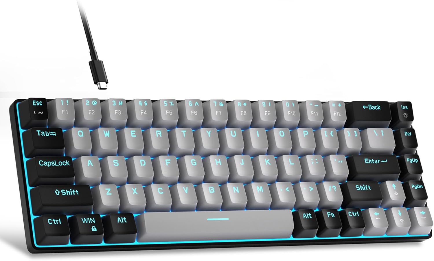 MageGee Portable 60% Mechanical Gaming Keyboard, MK-Box LED Backlit Compact 68 Keys Mini Wired Office Keyboard with Blue Switch for Windows Laptop PC Mac - Grey\/Black