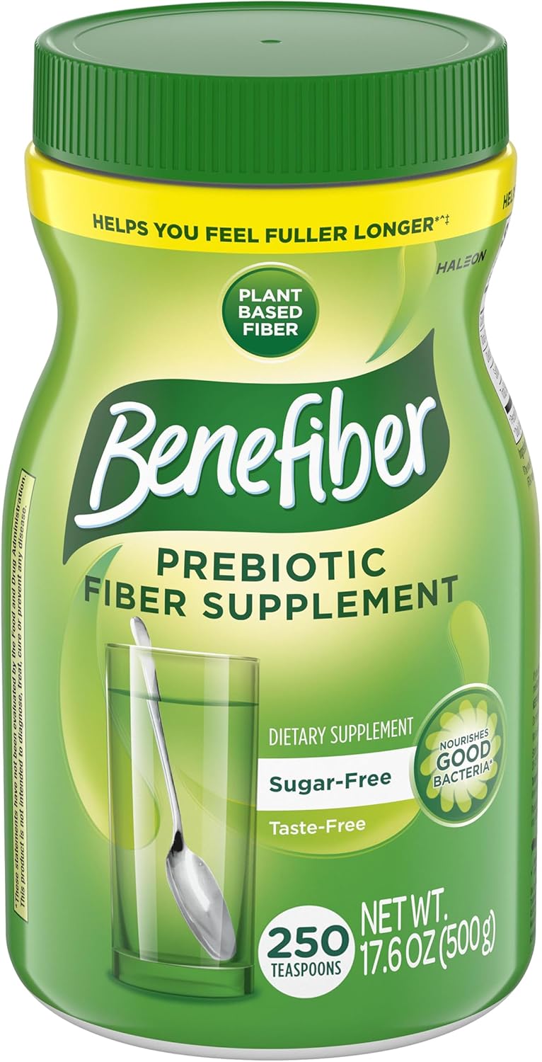 Benefiber Daily Prebiotic GLP-1 Friendly Fiber Supplement Powder for Digestive Health, Unflavored - 250 Teaspoons (17.6 Ounces)