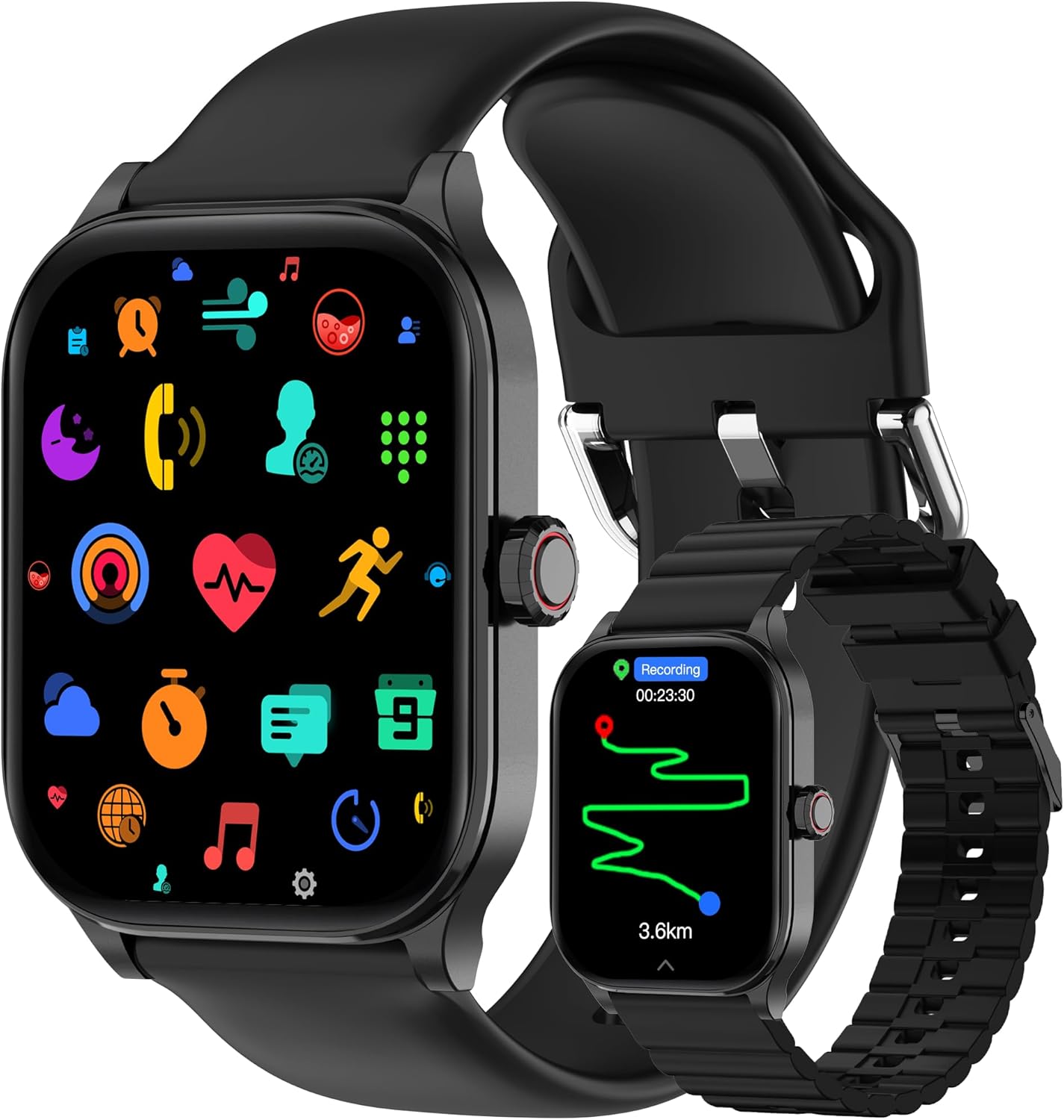 Smart Watch with Built-in GPS, 1.96" HD Display, Answer\/Make Calls, 100+ Sport Modes, Heart Rate\/Sleep\/SpO2 Monitor, Fitness Activity Tracker for Android and iPhone, for women men (Black, 1.96&
