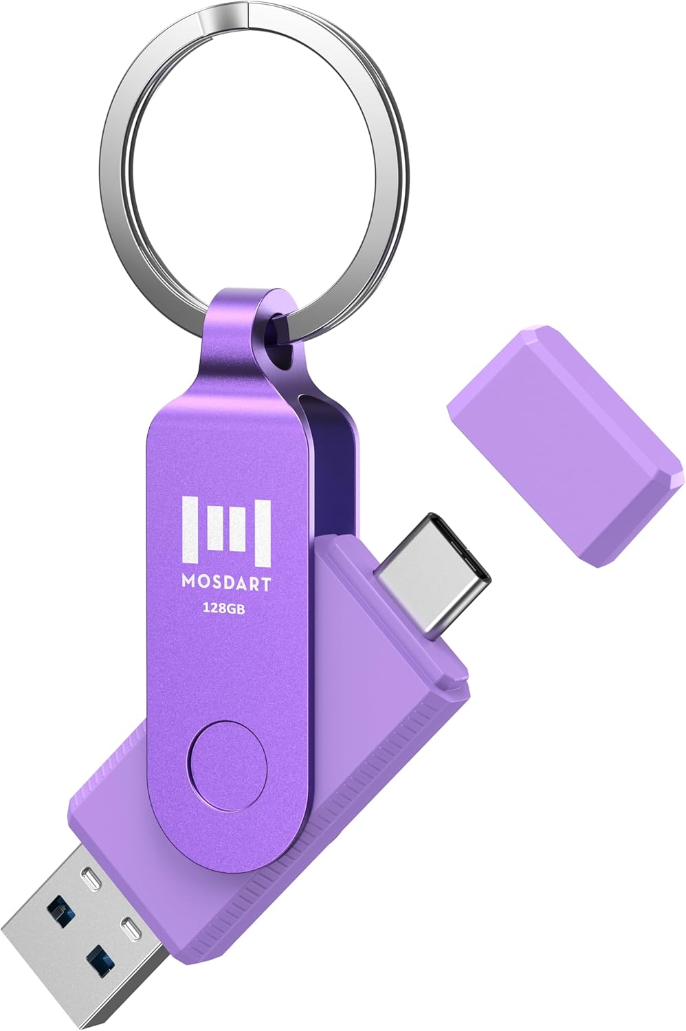 MOSDART 128GB Dual USB C 3.2 Flash Drive, Up to 150MB\/S Type C Thumb Drive with Keychain and LED Light, exFAT Memory Stick for iPhone 15,16 and 17, iPad, Android Phone, MacBook, Laptop, Purple