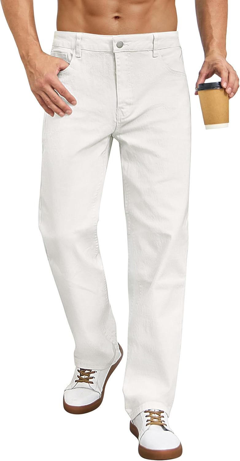 Ushdele Men's Regular Fit Stretch Jeans Straight Leg 5-Pocket Classic Comfort Flex Denim Pants