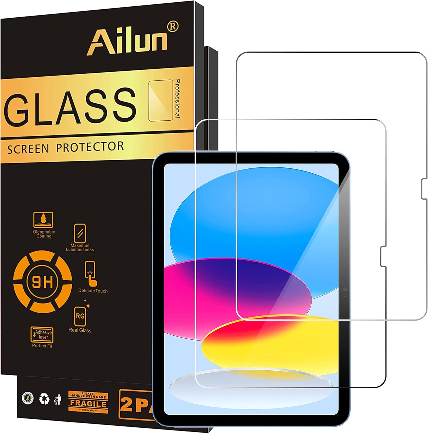 Ailun Screen Protector for iPad 11th A16 2025 [11 Inch] \/ 10th Generation 2022 [10.9 Inch], Tempered Glass [Face ID &amp; Apple Pencil Compatible] Ultra Sensitive Case Friendly [2 Pack]