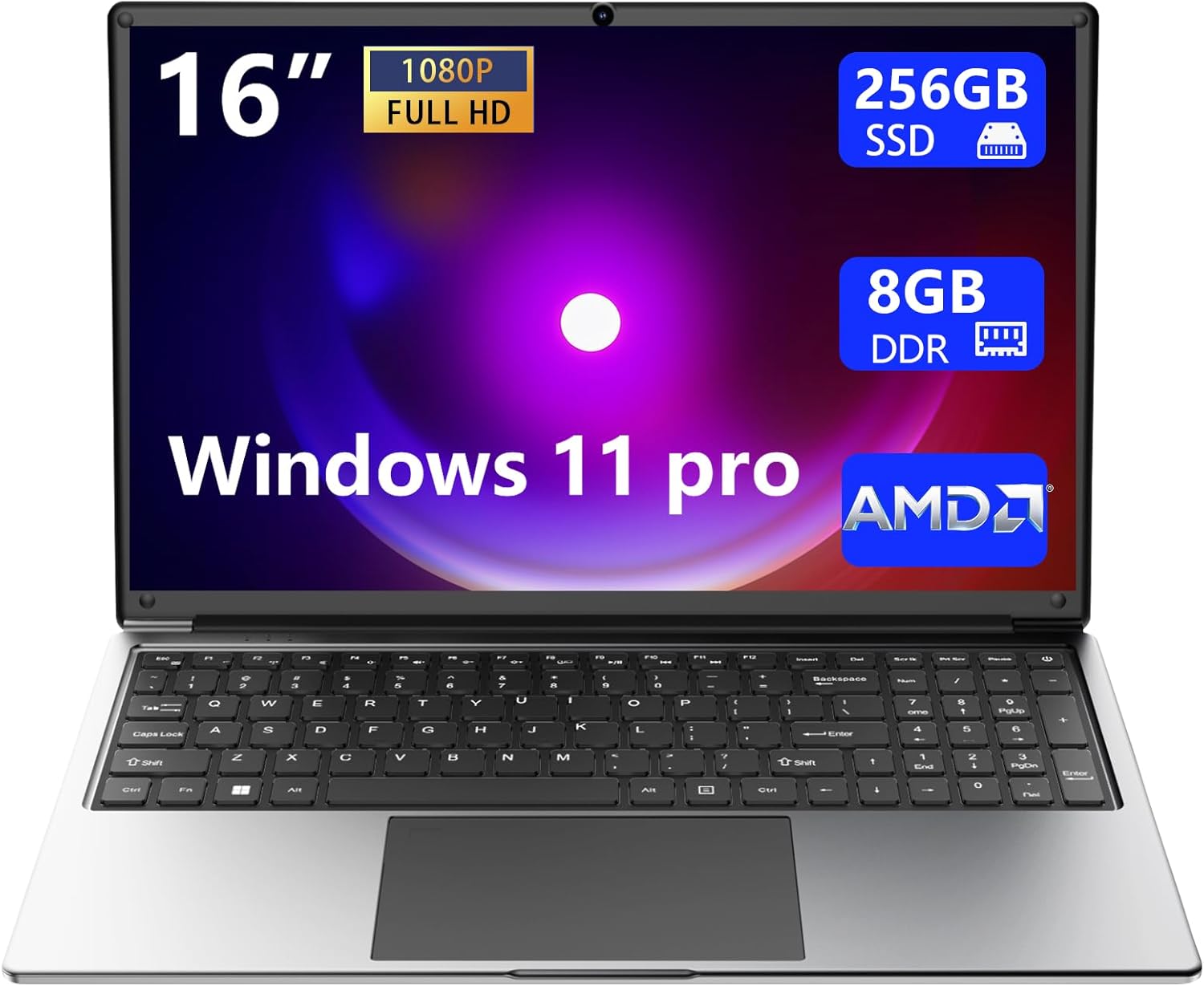 Laptop 16-inch 8GB DDR 256GB SSD portable laptop computer, expandable to 1TB, AMD A9-9400 Radeon R5 CPU up to 3.2 GHz, 9000mAh battery, Numeric Keypad, USB 3.0, dual-band WiFi, webcam, slim laptops