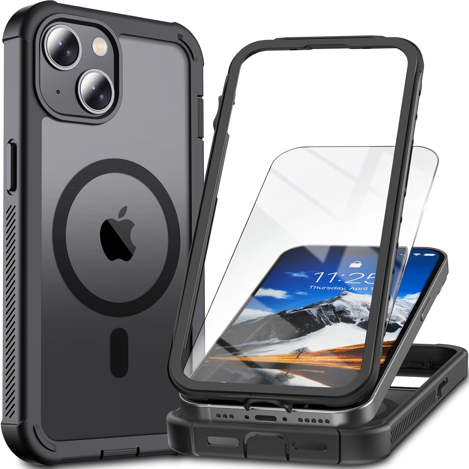 Ratcase Magnetic for iPhone 15 Case,[Screen Protector] [Compatible with MagSafe][Military Grade Drop Protection][Heavy Duty Protection][Shockproof] 2-Layer Durable Bumper Phone Case 6.1"-Black