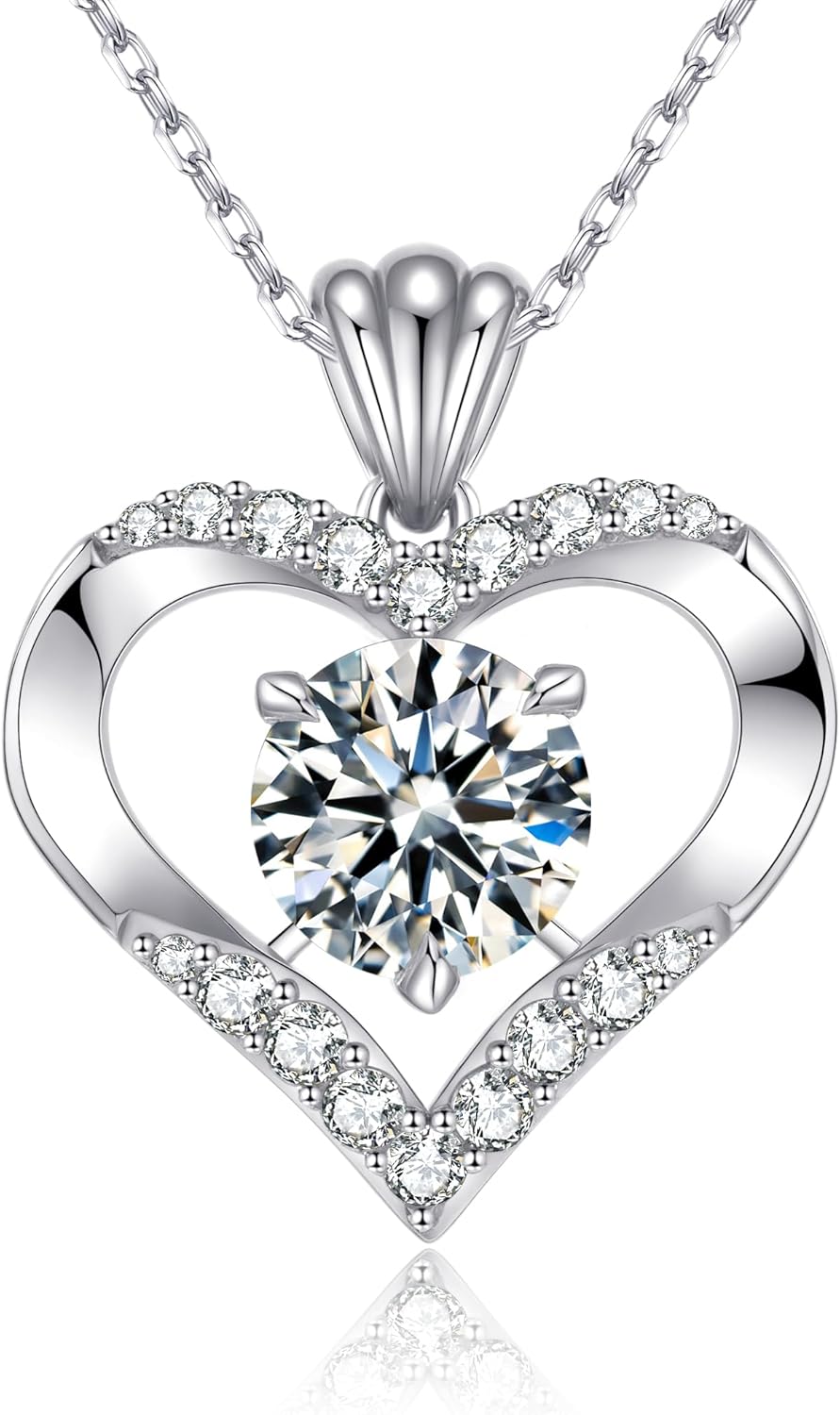 FATED FLIGHT 2CT Heart Moissanite Necklace for Women, 925 Sterling Silver Moissanite Necklace Anniversary Birthday Gifts for Women Wife Mom Jewelry Gifts