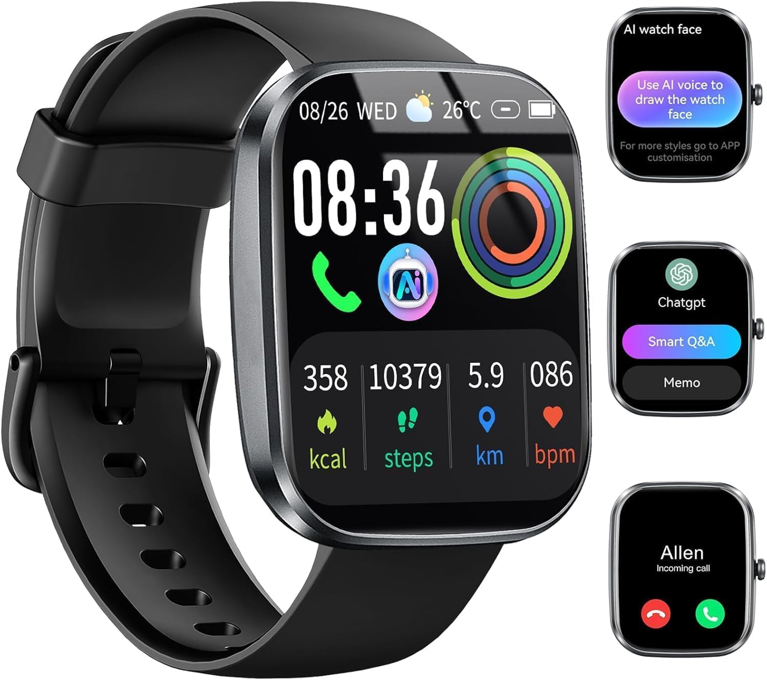 uaue AI Smart Watch with ChatGPT, 1.91" Bluetooth Calling Smartwatch for Men Women, 110+ Fitness Modes Activity Tracker, Sleep\/Heart Rate\/Calorie Monitor, IP68 Waterproof Step Counter for Androi