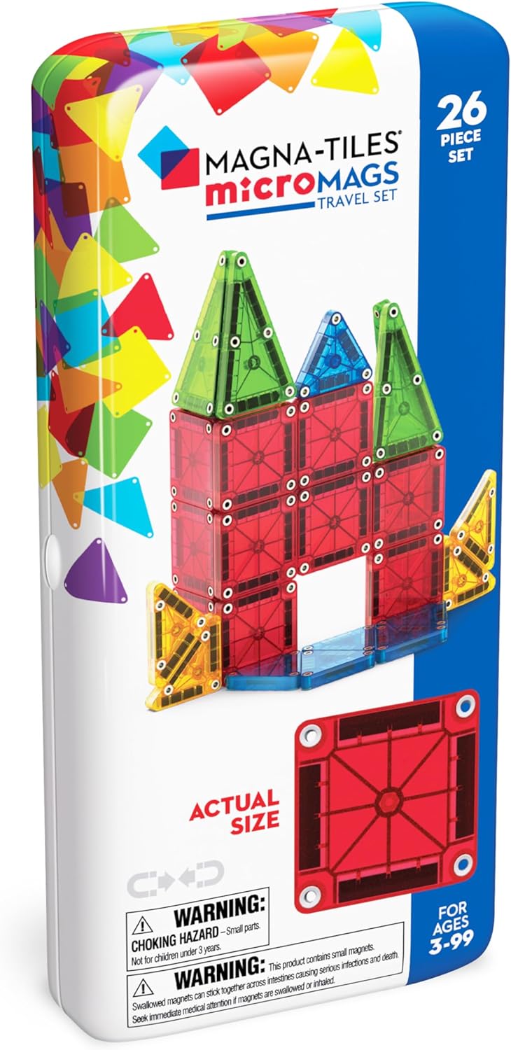 Magna-Tiles microMAGS 26-Piece Travel Magnetic Construction Set \u2013 Bold Colors, The Original Magnetic Building Brand